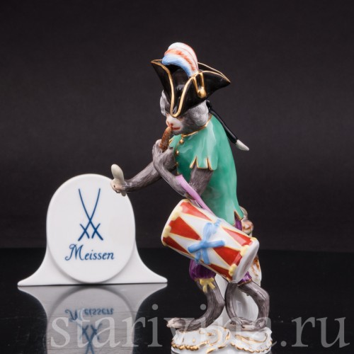 Фарфоровая статуэтка Обезьяна с барабаном и флейтой, Meissen, Германия, 1983 год.