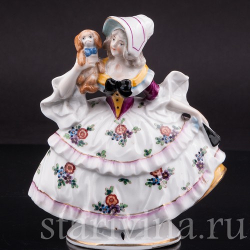 Фигурка из фарфора Девушка с собакой, миниатюра, Ernst Bohne Sohne, Германия, нач. 20 в.