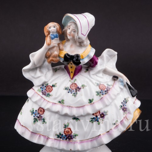 Фигурка из фарфора Девушка с собакой, миниатюра, Ernst Bohne Sohne, Германия, нач. 20 в.