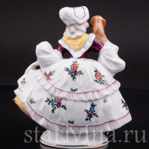 Фигурка из фарфора Девушка с собакой, миниатюра, Ernst Bohne Sohne, Германия, нач. 20 в.