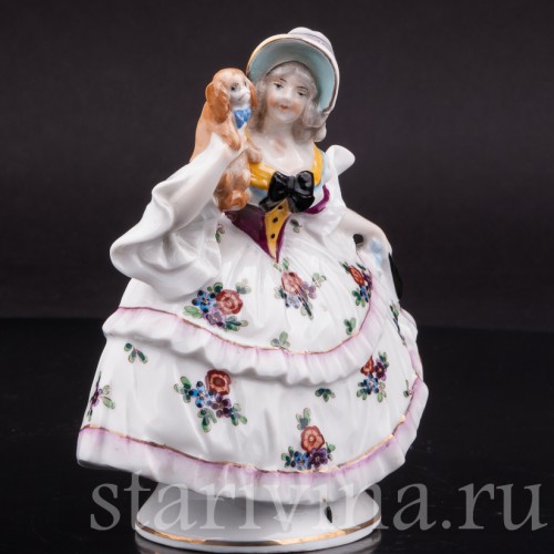 Фигурка из фарфора Девушка с собакой, миниатюра, Ernst Bohne Sohne, Германия, нач. 20 в.