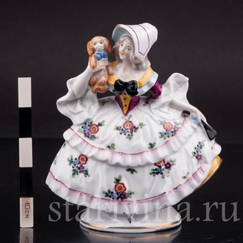 Фигурка из фарфора Девушка с собакой, миниатюра, Ernst Bohne Sohne, Германия, нач. 20 в.