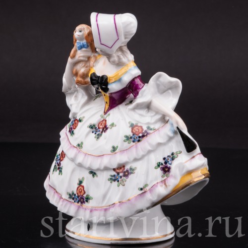 Фигурка из фарфора Девушка с собакой, миниатюра, Ernst Bohne Sohne, Германия, нач. 20 в.