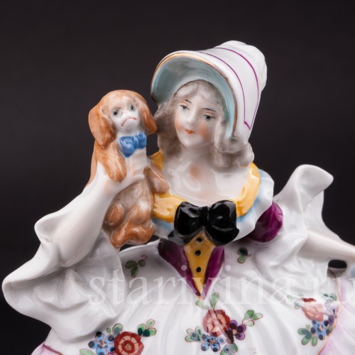 Фигурка из фарфора Девушка с собакой, миниатюра, Ernst Bohne Sohne, Германия, нач. 20 в.