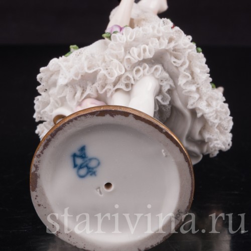 Фигурка из фарфора Балерина, миниатюра, кружевная, Volkstedt, Германия, до 1935 г.