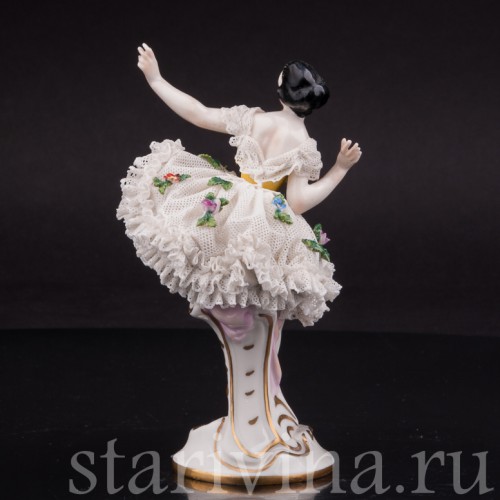 Фигурка из фарфора Балерина, миниатюра, кружевная, Volkstedt, Германия, до 1935 г.