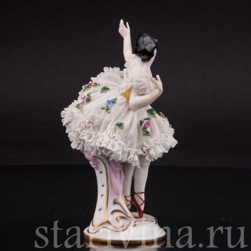 Фигурка из фарфора Балерина, миниатюра, кружевная, Volkstedt, Германия, до 1935 г.