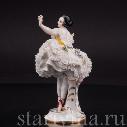 Фигурка из фарфора Балерина, миниатюра, кружевная, Volkstedt, Германия, до 1935 г.