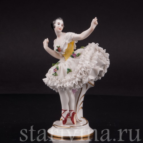 Фигурка из фарфора Балерина, миниатюра, кружевная, Volkstedt, Германия, до 1935 г.
