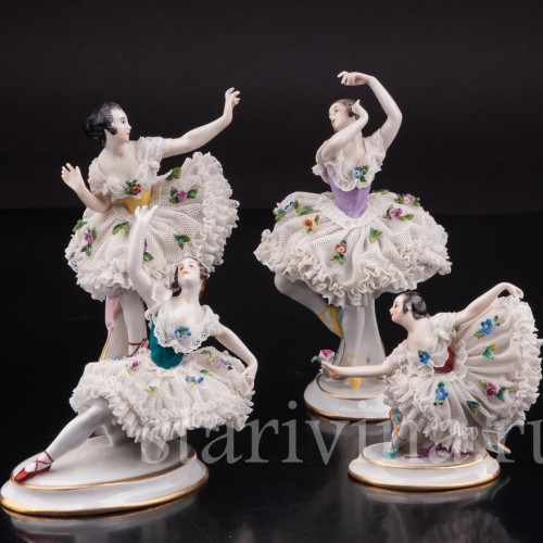 Фигурка из фарфора Балерина, миниатюра, кружевная, Volkstedt, Германия, до 1935 г.