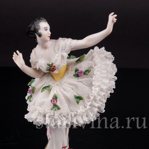 Фигурка из фарфора Балерина, миниатюра, кружевная, Volkstedt, Германия, до 1935 г.