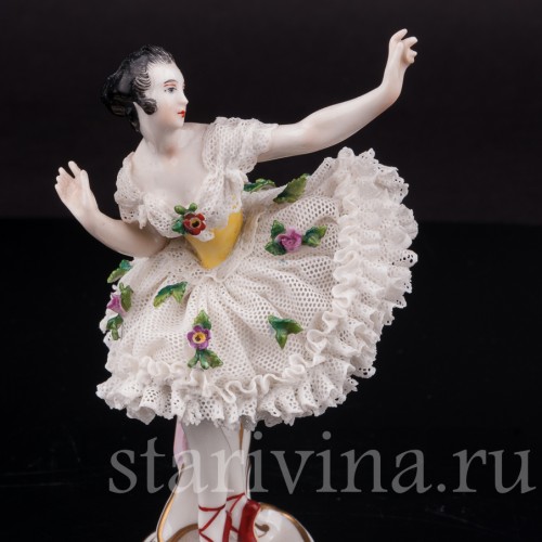 Фигурка из фарфора Балерина, миниатюра, кружевная, Volkstedt, Германия, до 1935 г.