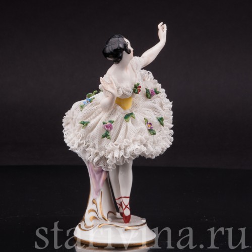 Фигурка из фарфора Балерина, миниатюра, кружевная, Volkstedt, Германия, до 1935 г.