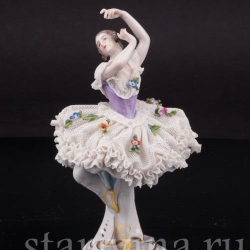 Фарфоровая фигурка Балерина, миниатюра, кружевная, Volkstedt, Германия, до 1935 г.