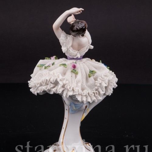 Фарфоровая фигурка Балерина, миниатюра, кружевная, Volkstedt, Германия, до 1935 г.