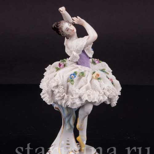 Фарфоровая фигурка Балерина, миниатюра, кружевная, Volkstedt, Германия, до 1935 г.