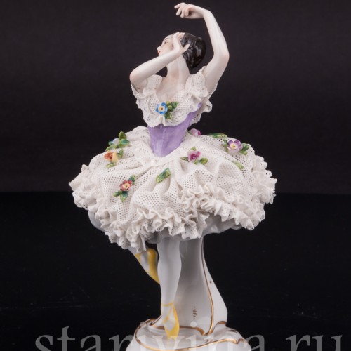 Фарфоровая фигурка Балерина, миниатюра, кружевная, Volkstedt, Германия, до 1935 г.