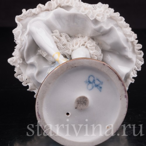 Фарфоровая фигурка Балерина, миниатюра, кружевная, Volkstedt, Германия, до 1935 г.