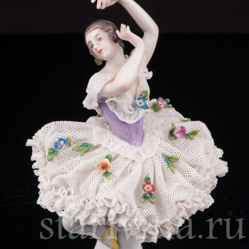 Фарфоровая фигурка Балерина, миниатюра, кружевная, Volkstedt, Германия, до 1935 г.