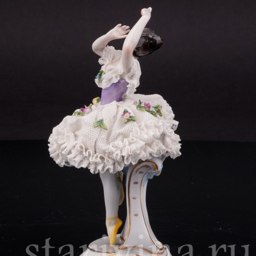 Фарфоровая фигурка Балерина, миниатюра, кружевная, Volkstedt, Германия, до 1935 г.