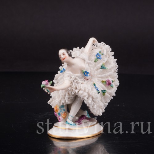 Фарфоровая фигурка Балерина, миниатюра, кружевная, Volkstedt, Германия, до 1935 г.