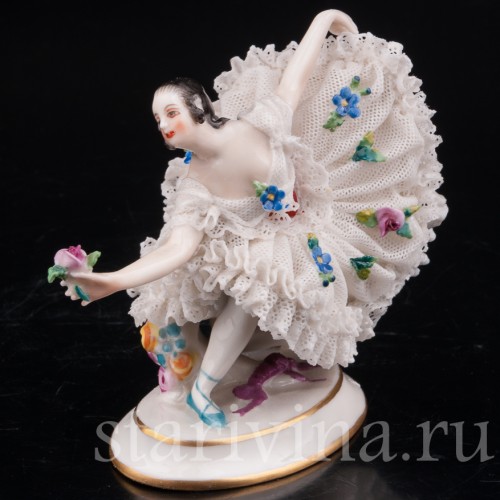 Фарфоровая фигурка Балерина, миниатюра, кружевная, Volkstedt, Германия, до 1935 г.