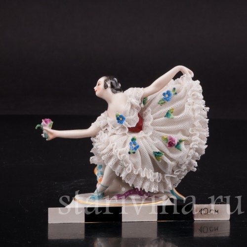 Фарфоровая фигурка Балерина, миниатюра, кружевная, Volkstedt, Германия, до 1935 г.