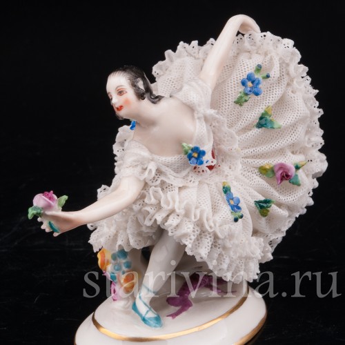Фарфоровая фигурка Балерина, миниатюра, кружевная, Volkstedt, Германия, до 1935 г.