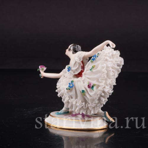 Фарфоровая фигурка Балерина, миниатюра, кружевная, Volkstedt, Германия, до 1935 г.