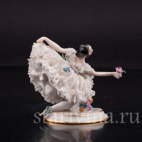 Фарфоровая фигурка Балерина, миниатюра, кружевная, Volkstedt, Германия, до 1935 г.