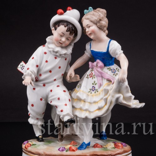 Фарфоровая статуэтка Мальчик арлекин и девочка, Unterweissbach, Германия, кон. 19 - нач. 20 вв.