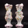 Уцененные фарфоровые Парные вазы с лепными цветами, Coalport, Великобритания, 19 в.