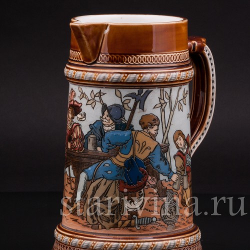 Антикварный пивной кувшин Ландскнехты, 1л, Villeroy & Boch, Германия, 1893 г.