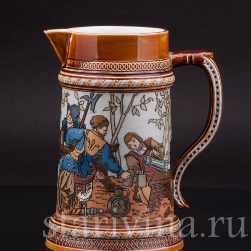 Антикварный пивной кувшин Ландскнехты, 1л, Villeroy & Boch, Германия, 1893 г.