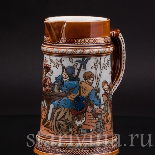 Антикварный пивной кувшин Ландскнехты, 1л, Villeroy & Boch, Германия, 1893 г.