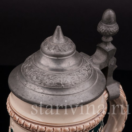 Старинная пивная кружка Шахматная партия, 0.5 л, Marzi & Remy, Германия, нач. 20 в.