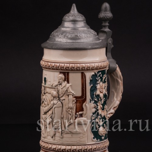 Старинная пивная кружка Шахматная партия, 0.5 л, Marzi & Remy, Германия, нач. 20 в.