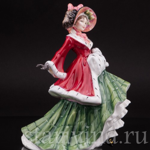 Фарфоровая статуэтка Зимний денёк, девушка в меховом манто, Royal Doulton, Великобритания, 1993 г.