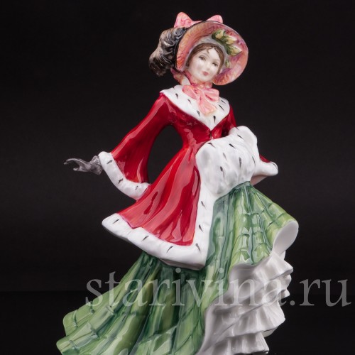 Фарфоровая статуэтка Зимний денёк, девушка в меховом манто, Royal Doulton, Великобритания, 1993 г.