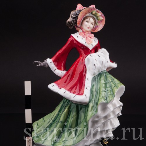 Фарфоровая статуэтка Зимний денёк, девушка в меховом манто, Royal Doulton, Великобритания, 1993 г.