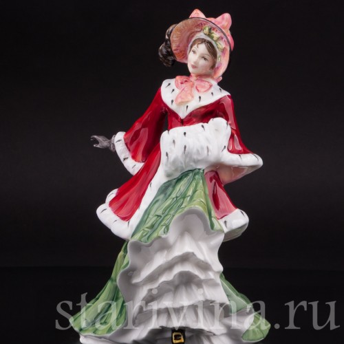 Фарфоровая статуэтка Зимний денёк, девушка в меховом манто, Royal Doulton, Великобритания, 1993 г.