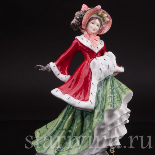 Фарфоровая статуэтка Зимний денёк, девушка в меховом манто, Royal Doulton, Великобритания, 1993 г.