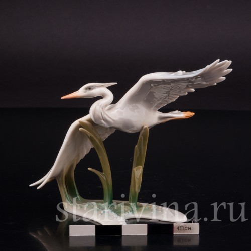 Статуэтка птицы из фарфора Летящая цапля, Alka Kaiser, Германия, до 1991 года.