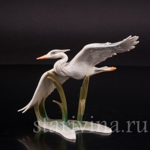 Статуэтка птицы из фарфора Летящая цапля, Alka Kaiser, Германия, до 1991 года.