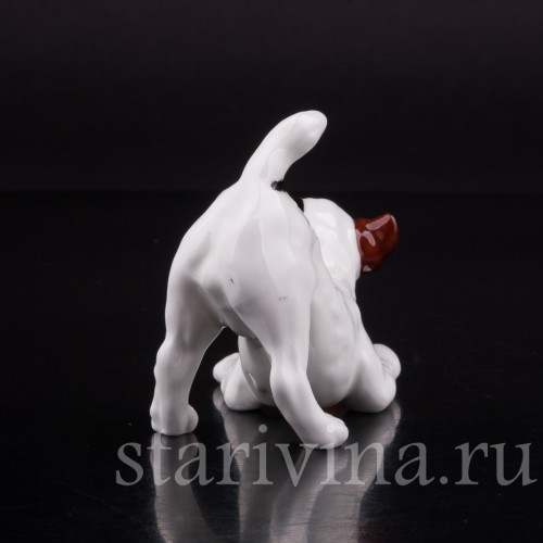 Фарфоровая статуэтка собаки Джек рассел с туфлей, Royal Doulton, Великобритания, вт пол. 20 века.