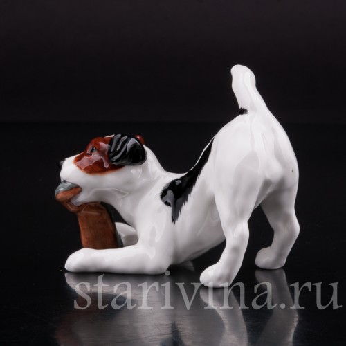 Фарфоровая статуэтка собаки Джек рассел с туфлей, Royal Doulton, Великобритания, вт пол. 20 века.