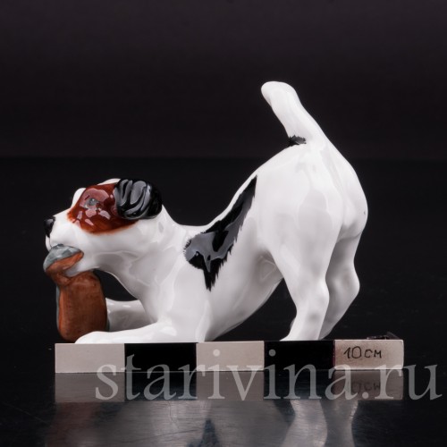 Фарфоровая статуэтка собаки Джек рассел с туфлей, Royal Doulton, Великобритания, вт пол. 20 века.