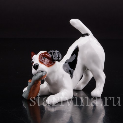 Фарфоровая статуэтка собаки Джек рассел с туфлей, Royal Doulton, Великобритания, вт пол. 20 века.