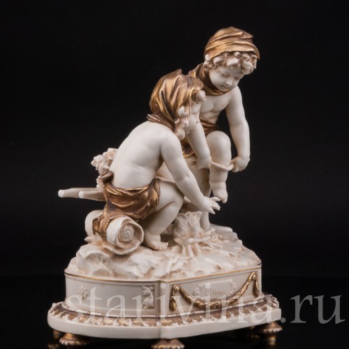 Композиция из фарфора Аллегория зимы, дети у костра, Karl Ens, Германия, 1900 гг.