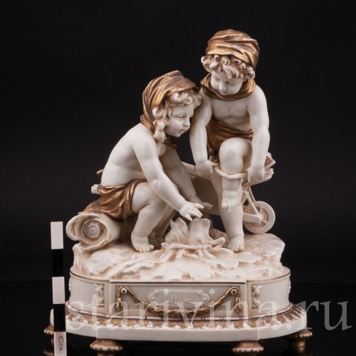 Композиция из фарфора Аллегория зимы, дети у костра, Karl Ens, Германия, 1900 гг.